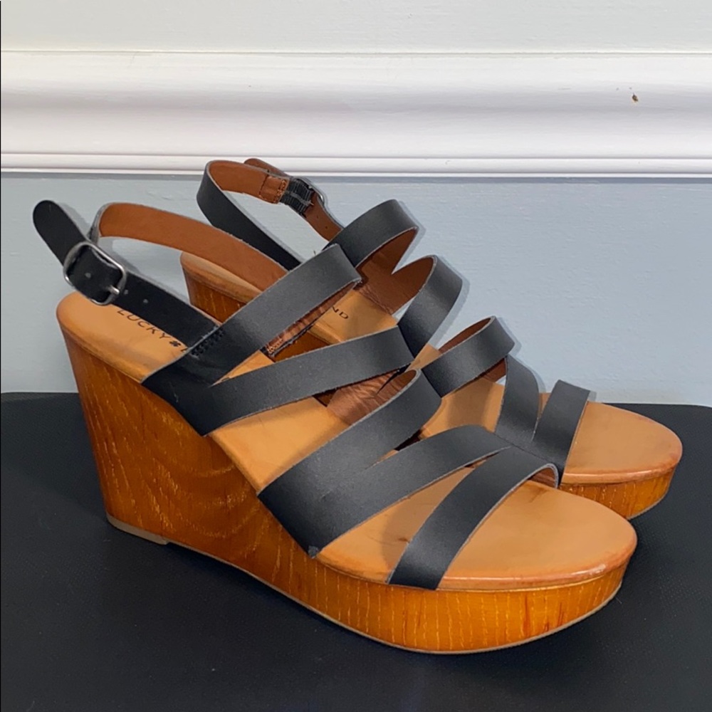 Lucky Brand Black Strappy Sandal Wedges